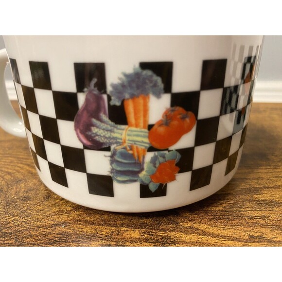 Vintage Giftco Checkered Vegetables Soup Bowl Mug Set with Handles Stoneware - Picture 2 of 4